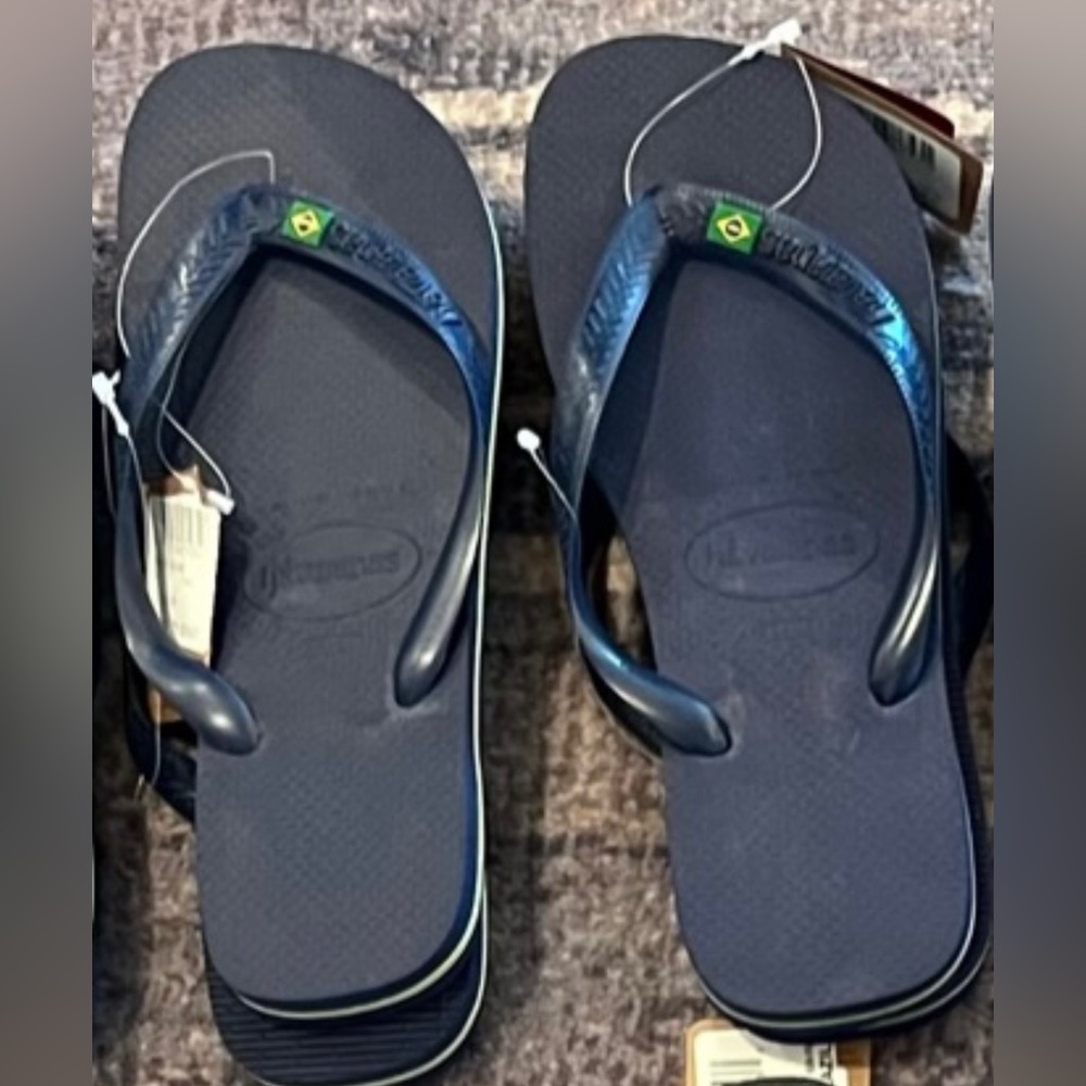 Havaianas Navy Blue Flip-Flops with Green Brazil Flag Detail